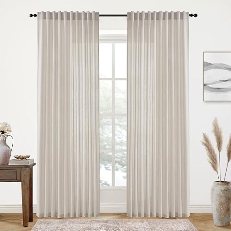 XTMYI Country Curtains for Living Room,Sheer Linen Shabby Chic Curtains for Bedroom 70 Inches Wide 84 Inches Long Oatmeal