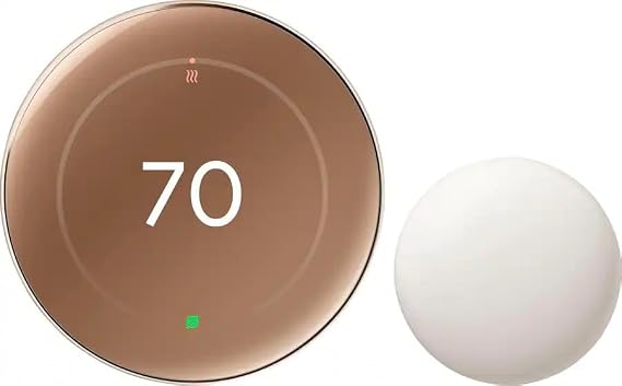 Google Nest Learning Thermostat (4th Gen, 2024) with Nest Temperature Sensor, Energy Saving Smart Thermostat, Compatible with Alexa, Apple HomeKit & Google Home App, Non-Retail Packaging, Gold