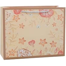 HANSWARE 4 Pack 9.6" Medium Brown Gift Bags with Handles,Vintage Flower Paper Gift Bag for Presents Cute Bags for Valentines,Wedding,Easter,Christmas,Baby Shower,Birthday Party,9.6"L x 3.7"W x 7.7"H