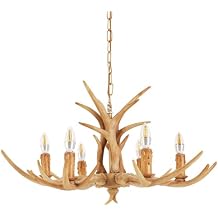 Antler Chandelier with Adjustable Chain 6 Light Rustic Style Antler Light Fixtures E12 Base Compatible Suitable for Bedroom Club Bar Restaurant and More