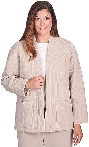 Alfred Dunner Womens Quilted Chenille Corduroy Jacket Size S Fawn