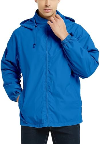 Mywu Mens Windbreaker Jackets Lightweight Rain Jacket Waterproof Raincoat with Hood Outdoor Running Hiking Cycling