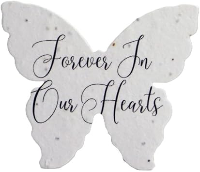 Of The Earth Handmade Paper - Wildflower Seed Paper Butterfly Shapes - B/W Script Variations - 3" - Set of 48 (Forever in Our Hearts)