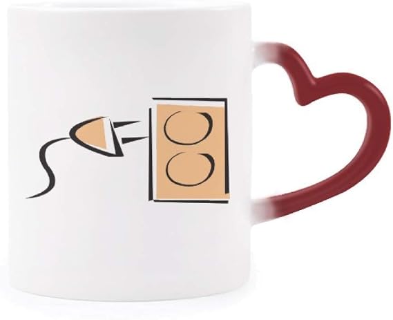 Charging Cable Plug Socket Pattern Heat Sensitive Mug Red Color Changing Stoneware Cup