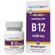 Superior Source No Shot Vitamin B-12 Cyanocobalamin 10000 mcg - Vitamin B-12 to Support Energy Production, Brain Health & Overall Wellness - Sublingual Tablets - 60 Dissolvable Tablets