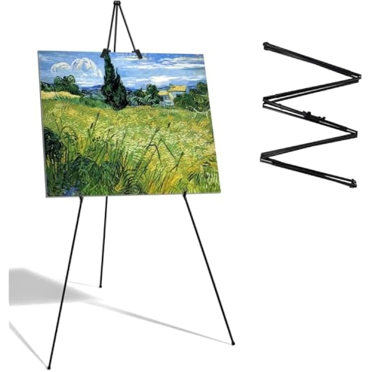 Easel Stand 63 Folding Easels for Display, Portable Floor Standing Tripod Black Easel, Welcome Sign Stand for Wedding, Painting, Arts & Crafts with Clips