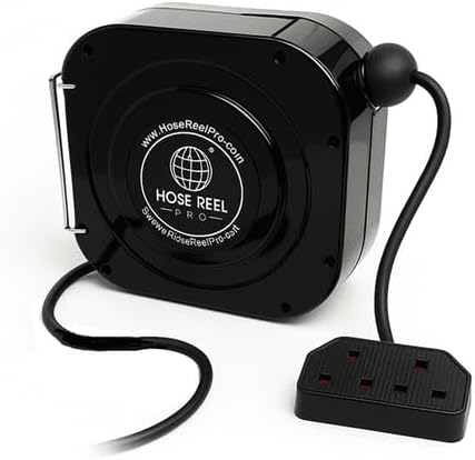 Retractable Extension Cable Reel, Heavy Duty Power Cable 9m Retractable Cable Reel Double Sockets 13A Power Switch (Black)