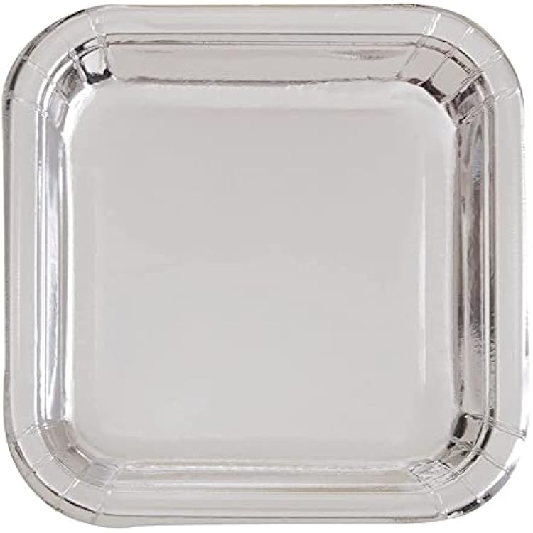 Exquisite Silver Foil Square Dessert Plates - 7 Pack of 8 - Durable & Stylish Foil Board Material - Perfect for Parties and Events