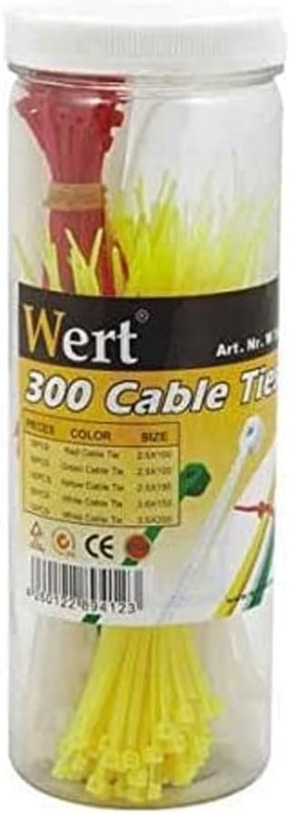 Wert W 2430, Kablo Bağı Seti 300 Parça, Kırmızı, Yeşil, Sarı, Beyaz
