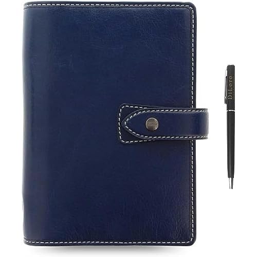 Filofax Malden Buffalo Leather Organizer Weekly Planner Bundle with DiLoro Ballpoint Pen 2026 Navy Blue 2026, Personal Paper Size 6.73 x 3.74