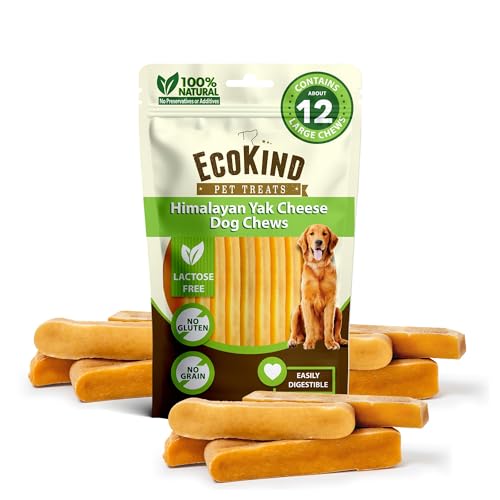 EcoKind Premium Gold Yak Cheese Himalayan Dog Chews, Dog Treats Large Breed, All Natural, High Protein, for Aggressive Chewers, Large - 12 Chews 3 lb