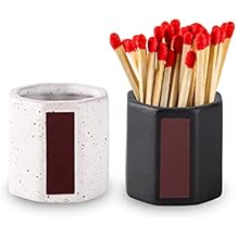 2 Pack Match Holder With Striker - Anise Match Cloche - Black and White Matches for Candles & Bathroom