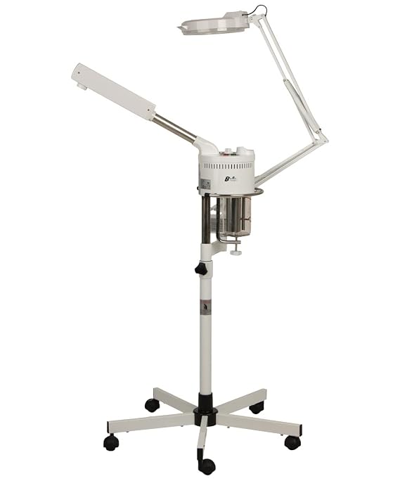 Buy-Rite 2-N-1 Ozone Facial Steamer with 5D Magnifying Lamp | Ozone Steam Function, 5-Diopter Lamp, 37 In Adjustable Arm, Timer Auto Shut-Off, Rolling Star Base, Spa & Salon Use