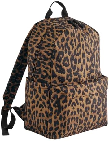 BagBase Leopard Print Backpack – Eco-Friendly Leopard Rucksack with 100% GRS Recycled Polyester, Laptop Slip, Zippered Front Pocket, Side Pockets, Padded Straps & Back Panel, Made for Personalisation