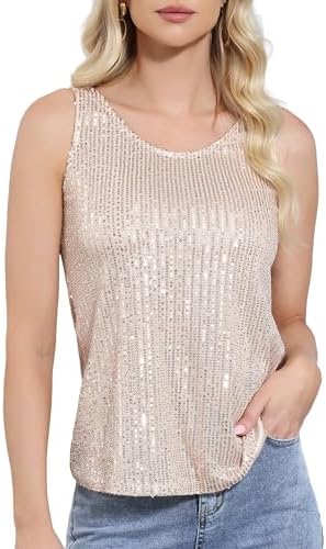 MINIDORA Womens Sequin Tops Sparkly Dressy Party Vests Glitter Sleeveless Shirts