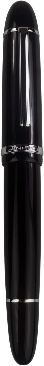 Jinhao X159 Black Fountain Pen # 8 Fine Point Silver Trim Smooth Writing Instrument with Converter