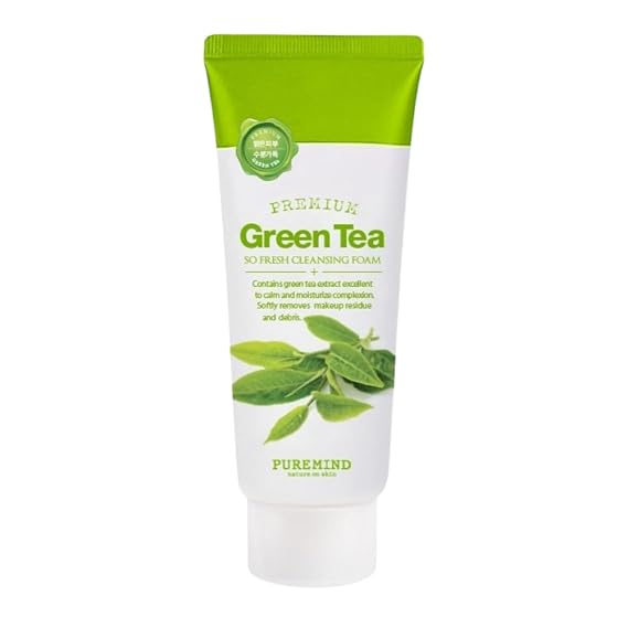 PUREMIND Deep Cleansing Foam, Facial Cleanser, Korean Skincare, Rich Soft Bubbles, Soothing and Moisturization (Green Tea)