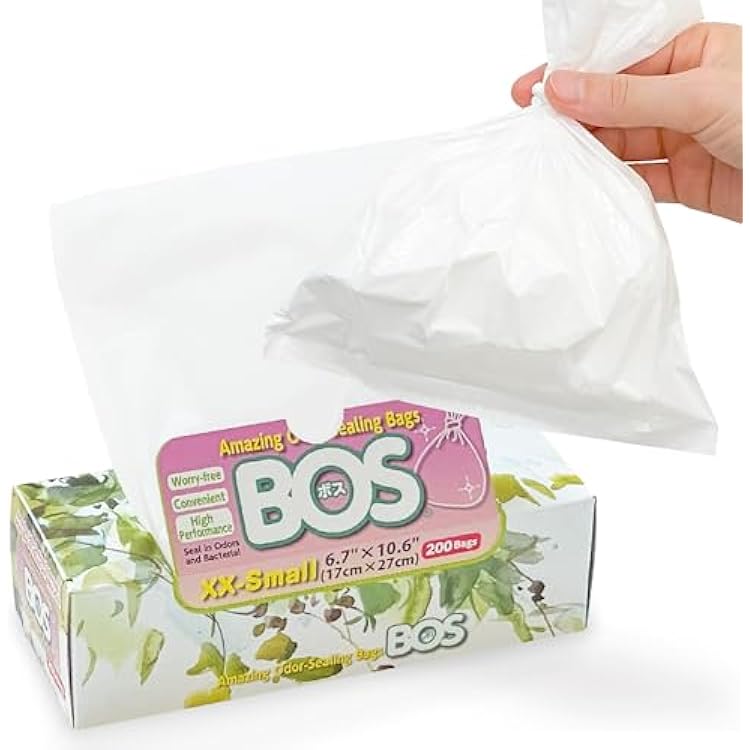 BOS Amazing Odor Sealing Disposable Bags, for Pet Waste for small dogs or Any Sanitary Product Disposal - Durable and Unscented[Size: XXS, Color: White] 200 count, Pack of 1 200 Bags