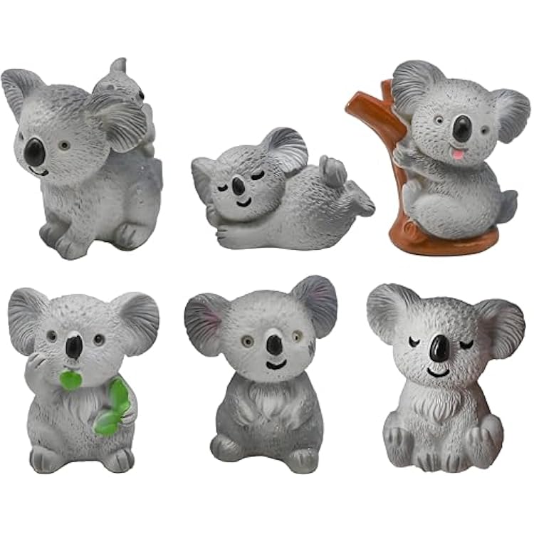 5 Pcs Random Miniature Koala Figurines Set - Fairy Garden Accessories for Micro Landscape, Bonsai Craft, Cake Toppers, Desktop & Home Decor, Flowerpot & Party Accents, Car Decor, DIY Gift Idea