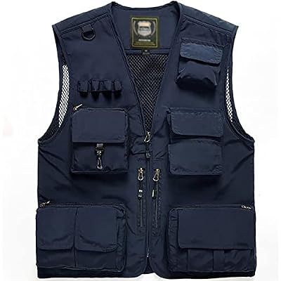 Mens Detachable Outdoor Work Safari Fishing Vests Mesh Breathable Travel Photo Vest with 15 Pockets