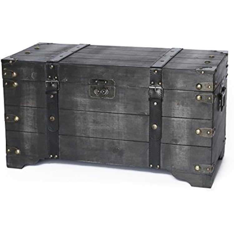 Vintiquewise Distressed Black Medium Wooden Storage Trunk