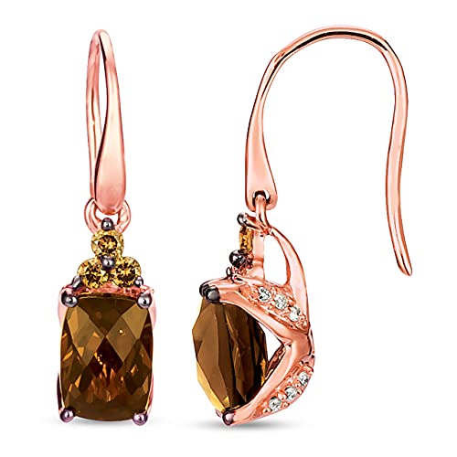 14k Strawberry Gold Diamond Smoky Quartz Earrings