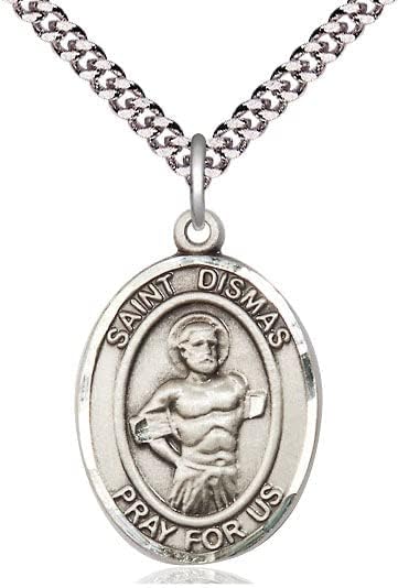 Extel Large Oval Pewter St. Dismas Pendant with 24" chain, Made in USA