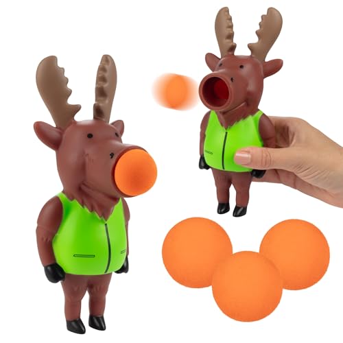 Hog Wild Moose Ball Popper Toy - Holiday Stocking Stuffer Includes 4 Soft Foam Balls - Squeeze to Pop Air Powered Balls Up to 20 Feet - for IndoorOutdoor Play - Gift for Kids, Girls, Boys