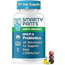 SmartyPants Multivitamin for Men, Organic Gummies: Probiotics, CoQ10, Methylfolate, Omega 3 (ALA), Vitamin D3, C, Vitamin B12, B6, A, K & Zinc for Immune Support, Biotin, 120 Gummies (30 Day Supply)