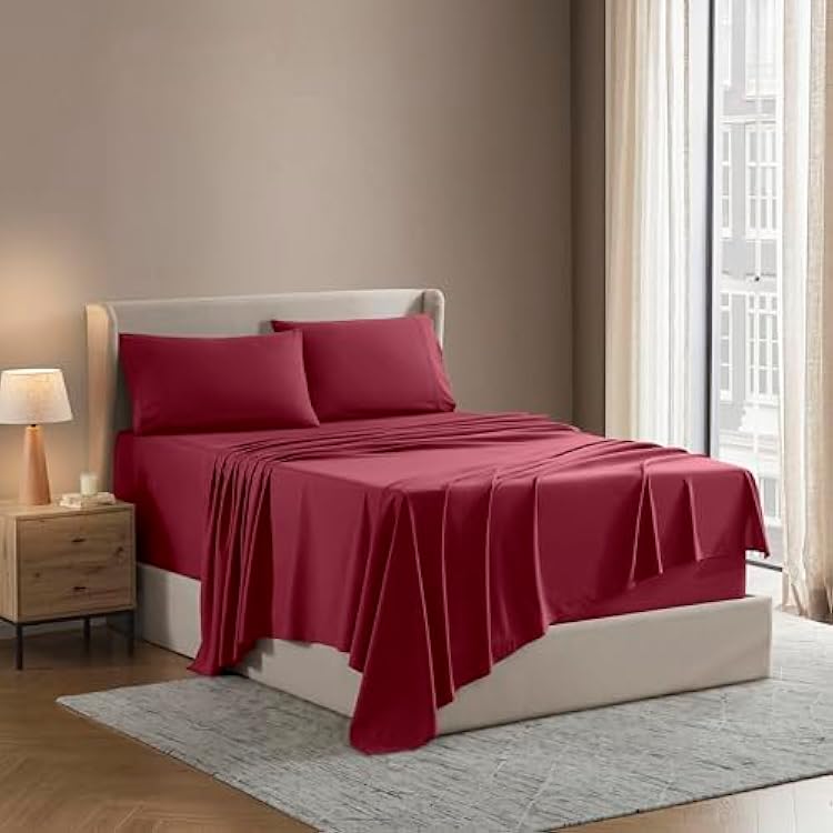 Nestl King Sheet Set - Luxury 1800 Ultra-Soft Microfiber King Bed Sheets - Double Brushed - Deep Pockets - Easy Fit - 4 Piece Set - Bedding Sheets & Pillowcases King, Burgundy Red