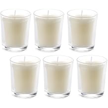 6PCS Pure Beeswax Votive Candles in Glass Cup, Unscented, Naturally Lightly Honey Scented, 12 Hours Burn Time Each (White)