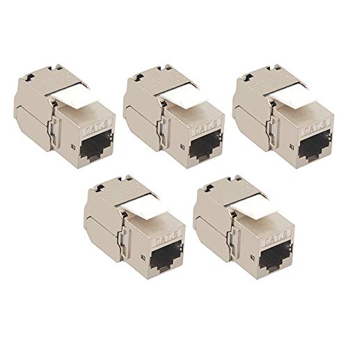 VCE 5-Pack Cat6 RJ45 Shielded Keystone Jacks, 180 Degree Metal Shielded Keystone Jacks Support 1Gigabit Network Speed