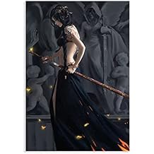 JUSULH Canvas Painting Wall Art Woman Anime Poster Sexy Beauty Warrior Picture Modern Art Abstract Decorations for Home (8x12inch,Unframed - Canvas only)