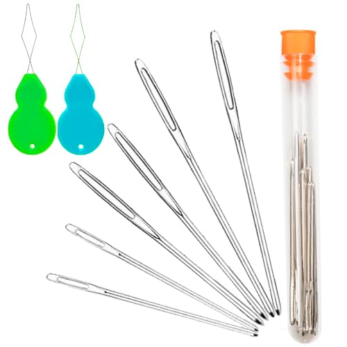 Hekisn Large-Eye Blunt Needles, 6 Piece Pro Quality Stainless Steel Yarn Knitting Needles, Sewing Needles, Crafting Knitting Weaving Stringing Needles 6 Pieces