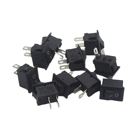 10/30/50/100Pcs Push Button Switch 10x15mm SPST 2Pin 5A 250V KCD11 Snap-in on/Off Rocker Switch 10MM*15MM Black Red and White(Black,30pcs)