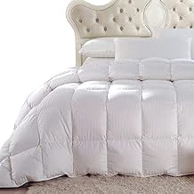 Royal Hotel Bedding Down Comforter, Hypoallergenic Down Comforters, Light and Buffy, 100% Cotton Striped Shell, Medium Warmth, Duvet Insert, Twin/Twin XL