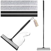 Shower Squeegee with Long Handle, Telescoping Window and Floor Extendable Squeegee for Shower Glass, Bathroom Surfaces, Mirrors, and Smooth Floors, Includes Replaceable and Washable Cloth Pads