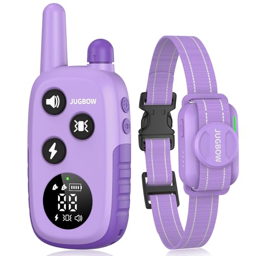 Jugbow Dog Shock Collar - 4200FT Dog Training Collar with Remote for 5-120 lb Large Medium Small Dogs, Rechargeable Waterproof IPX8 E Collars with Beep 1-3 Vibration1-3 Safe Static0-99Purple