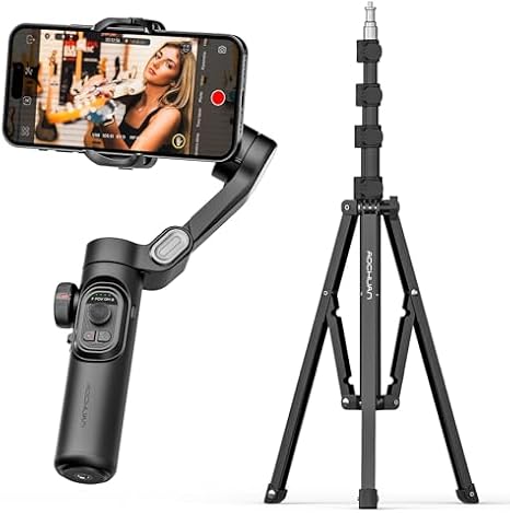 AOCHUAN Phone Gimbal Stabilizer 3-Axis Smartphone Foldable Gimbal for iPhone Gimble with Focus Wheel TikTok YouTube Vlog Stabilizer iPhone&Android-AOCHUAN Smart XE& 1.7M Complete Camera Tripod