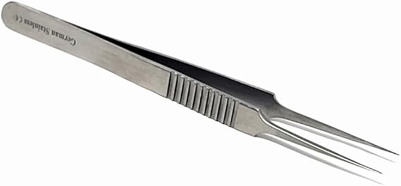 Precision Tweezers Stainless Steel 4.75" with Non-Marring Finely Pointed Tips with Ridged Handle For Hobby Craft Tools for Jewelry-Making, Soldering, Electronics Repair, DIY Projects