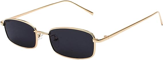 Vintage Narrow Rectangle Sunglasses for Women Men, Retro 90s Small Metal Frame Square Glasses