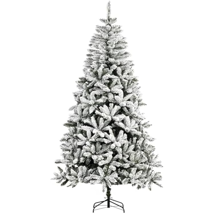 HOMCOM 7.5 Tall Unlit Snow Flocked Pine Artificial Christmas Tree with Realistic Branches, Green