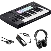 Novation Launchkey 25 MK4 USB MIDI Keyboard Controller (25 Keys) Bundle with HPC-A30 Closed-Back Studio Monitor Headphones, FP-P1L Universal Piano-Style Sustain Pedal and Mid-310 Black 10' Midi cable
