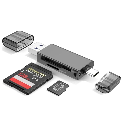 Dual Slot SD Card Reader - USB 3.0 & Type-C OTG Micro SDTF Memory Card Reader for iPhone, Android, PC - Aluminum Alloy, Plug & Play