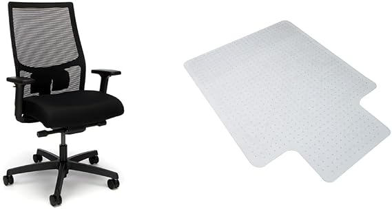 Bundle of HON Ignition 2.0 Ergonomic Office Chair - Adjustable Tilt, Swivel Wheels, Comfortable for Long Hours + Carpet Chair Mat (36 x 48)