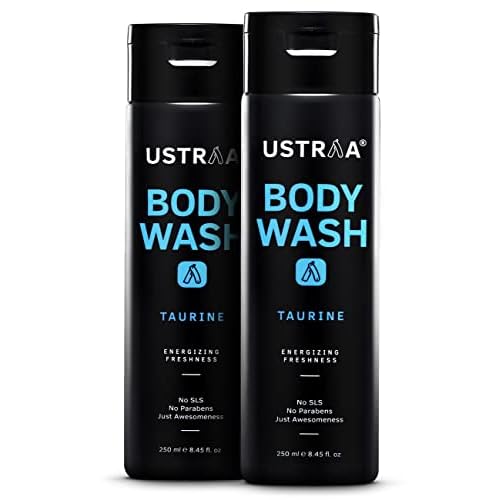 Ustraa Body Wash - Taurine - 6.76 oz - Set of 2 - Menthol cooling, Energizing freshness & no post-shower dryness, intense foaming without sulphates