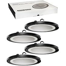 JACKYLED LED High Bay Light 150W Garage Light, 21,000LM 5000K with US Plug Shop Light,UFO High Bay Light with 6ft Cable for Gym Workshop Factory Warehouse Barn (Pack of 4)