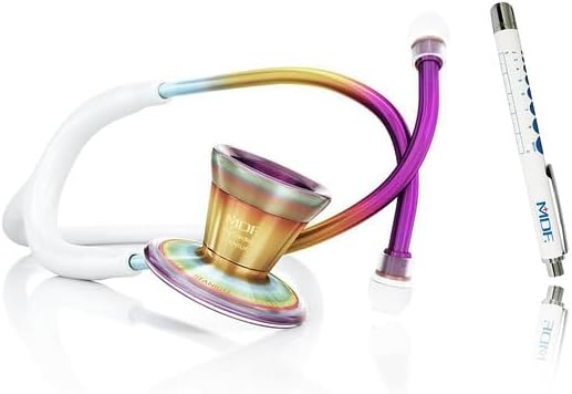 MDF Instruments ProCardial Cardiology Stethoscope, Lightweight Titanium, Adult, Dual Head, Kaleidoscope/White Tube + LUMiNiX Medical Professional Penlight