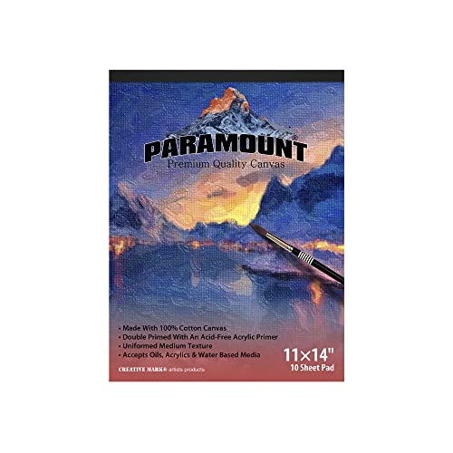 Paramount Universal Primed Premium Cotton White Canvas Pads - White - 11x14 - 1 Pack - 10 Sheets - Universal Double Primed Cotton Canvas Pads for Drawing, Painting, Travel, More