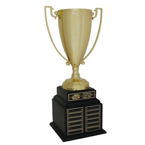 SHOP AWARDS AND GIFTS Perpetual Gold Trophy Cup on Black Base with 48 Black Name Plates